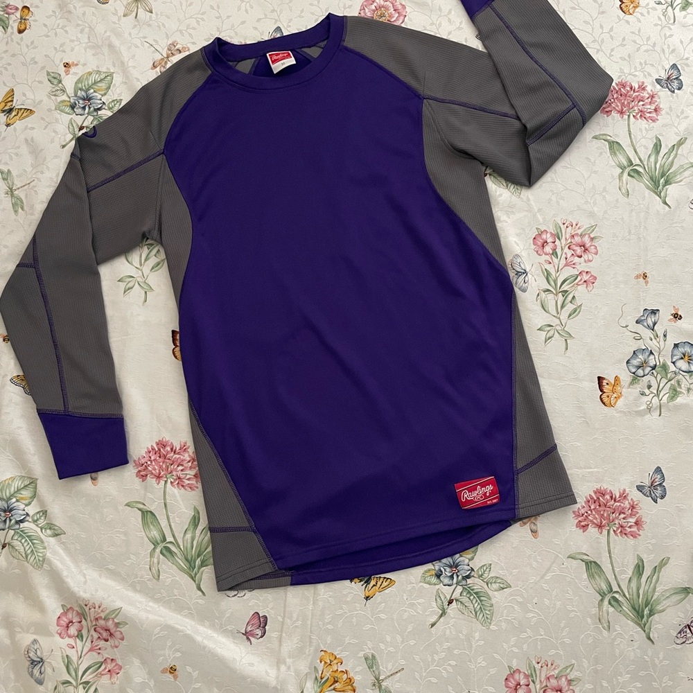 RAWLINGS DUGOUT FLEECE PULLOVER Purple & Grey Men’s Sweatshirt Sz M